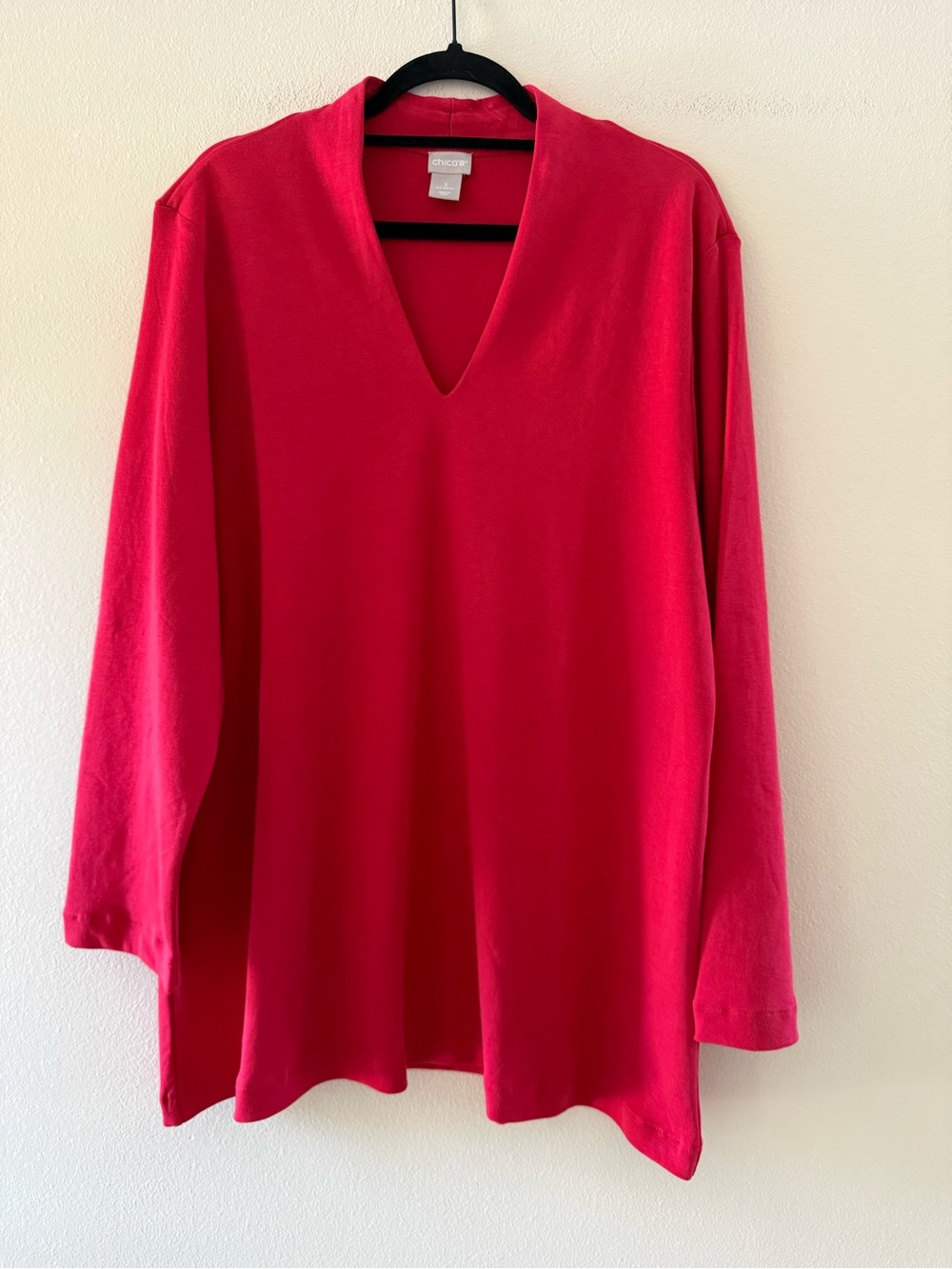 Chico's V-Neck Long Sleeve Pima Cotton Tunic Top in Red